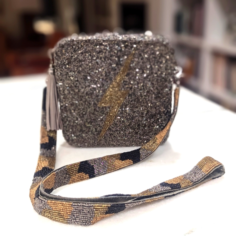 Moyna Beaded Lightning Bolt Crossbody Bag